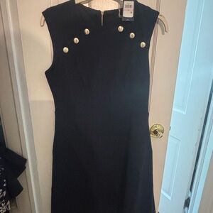 Black Sleeveless Midi Dress with Gold Button Detail